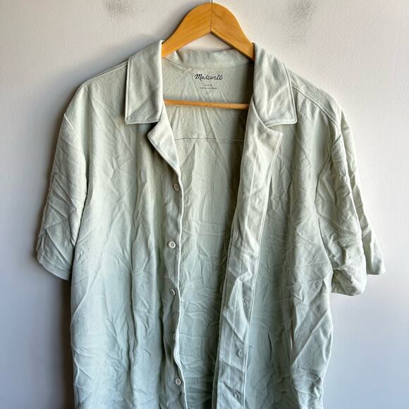 Madewell Button Down Shirt Mens Size L Green Textured Easy Short Sleeve - Picture 4 of 8